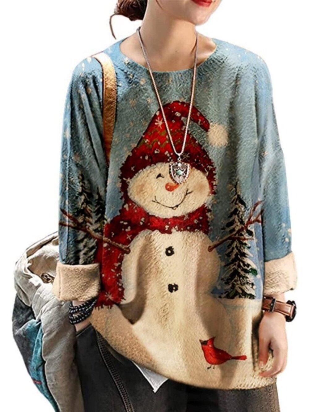 Cozy Christmas Graphic Pullover Sweater | Oversized Casual Knit Top for Women